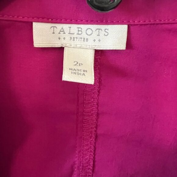 Talbots Magenta Faux Wrap Ruched Collar Top - Picture 3 of 9